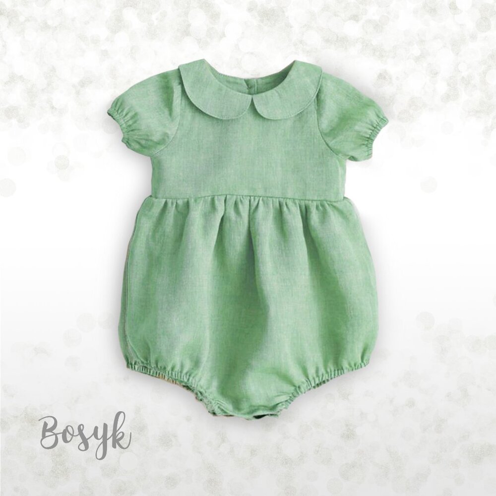 NEW - Short Sleeve Green Peter Pan Romper Baby Girl - Spring  Romper Baby Girl